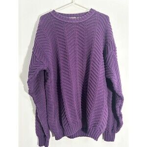 L.L. Bean Womens Purple Long Sleeves Pullover Chevron‎ Knit Sweater Size Large